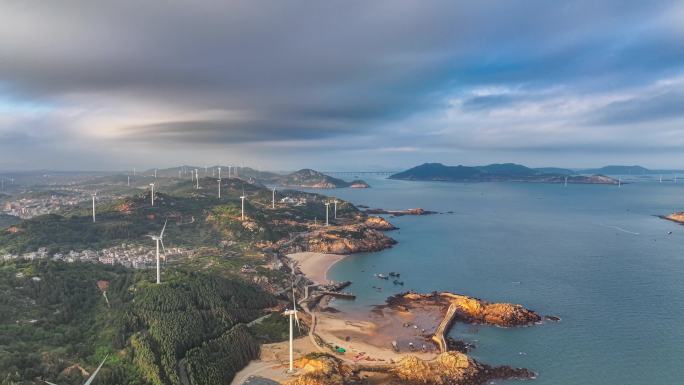日出日落 海岛风力发电 海上新能源 延时