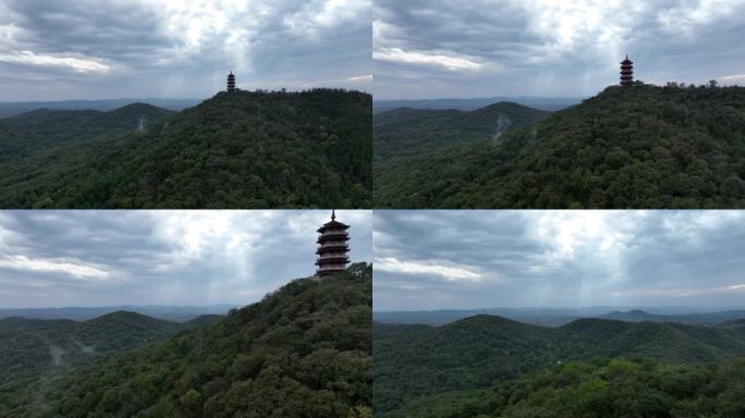 航拍襄阳古隆中风景区腾龙阁景点自然风光