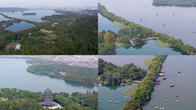 4k11月初多云天气西湖苏堤上城区太子湾