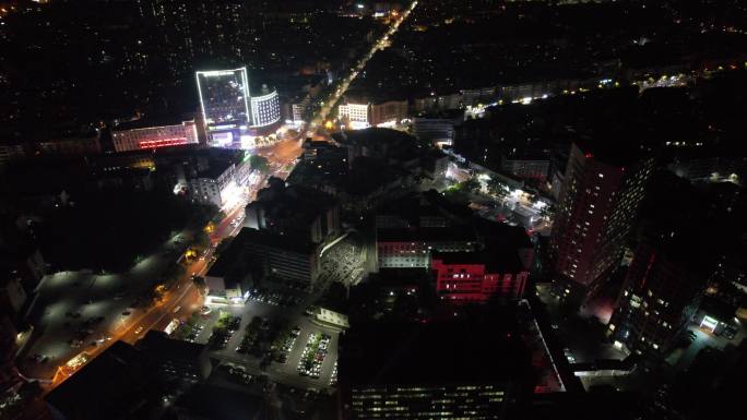 湖南湘潭城市夜景灯光交通航拍