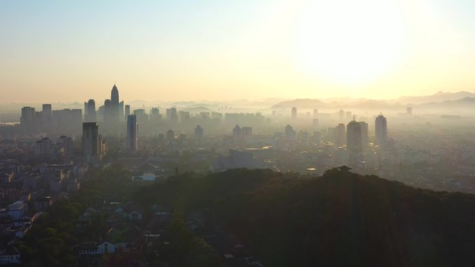 4K绍兴城市全景日出（150米高空拍摄）