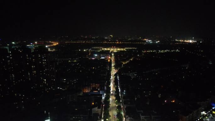 湖南湘潭城市夜景灯光交通航拍