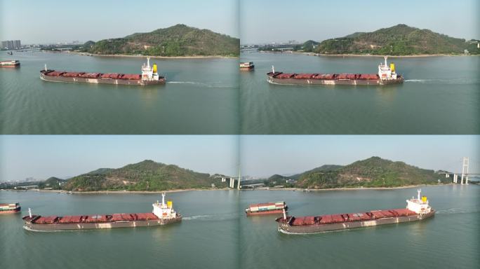 广东珠江口跟踪轮船全景4k航拍