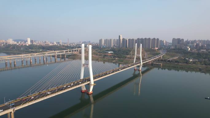 湖南湘潭湘江三桥交通航拍