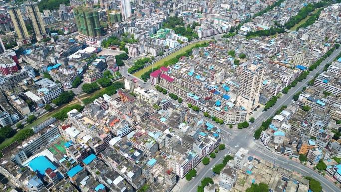 航拍陆川县老城区县城