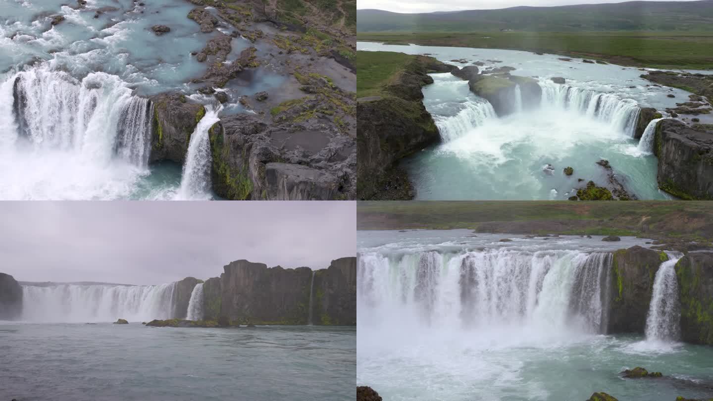 冰岛Godafoss众神瀑布夏季峡谷航拍