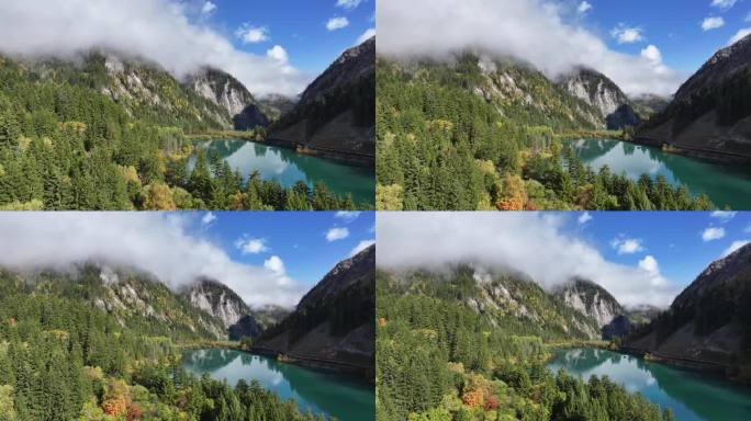 高山湖泊秋景云雾