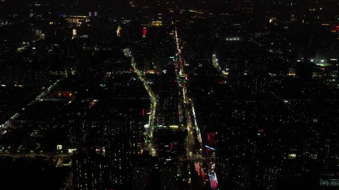 夜晚城市夜景无人机高空视角拍摄