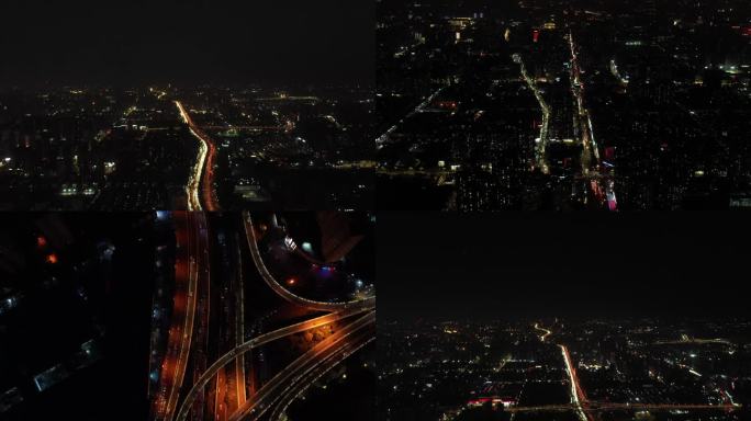 夜晚城市夜景无人机高空视角拍摄