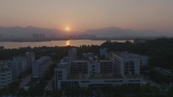 福建农林大学夕阳航拍素材