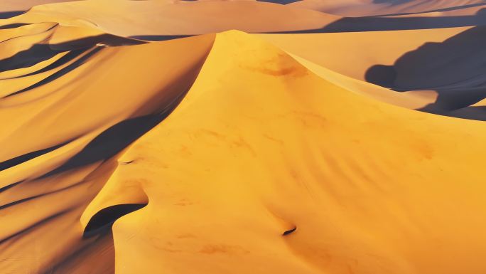 航拍夕阳下的黄金沙漠（新疆库木塔格）
