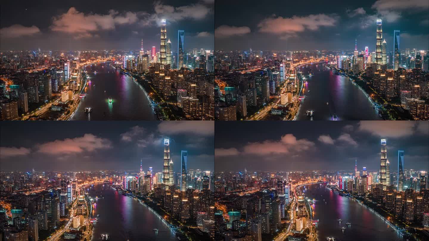 上海黄浦江夜景航拍延时