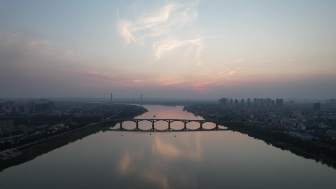 湖南湘潭湘江湘潭大桥日落晚霞夕阳航拍