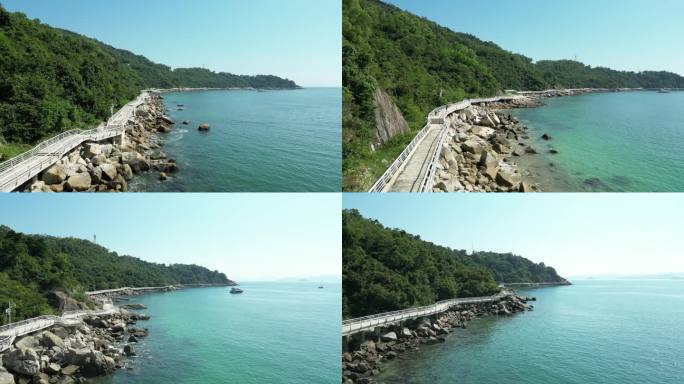 深圳盐田区小梅沙栈道海边航拍4K