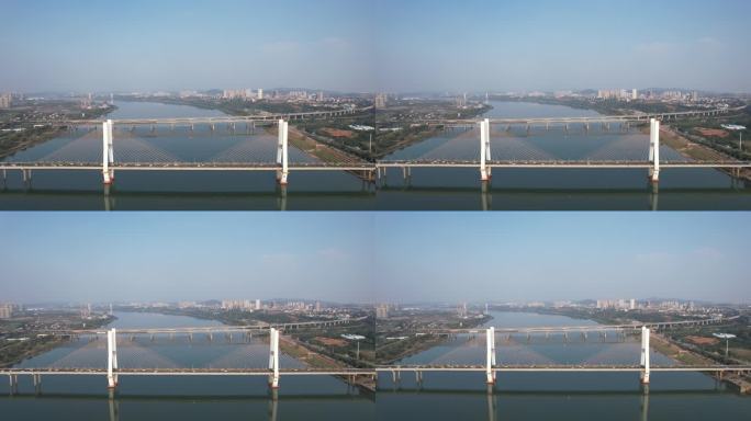 湖南湘潭湘江三桥交通航拍
