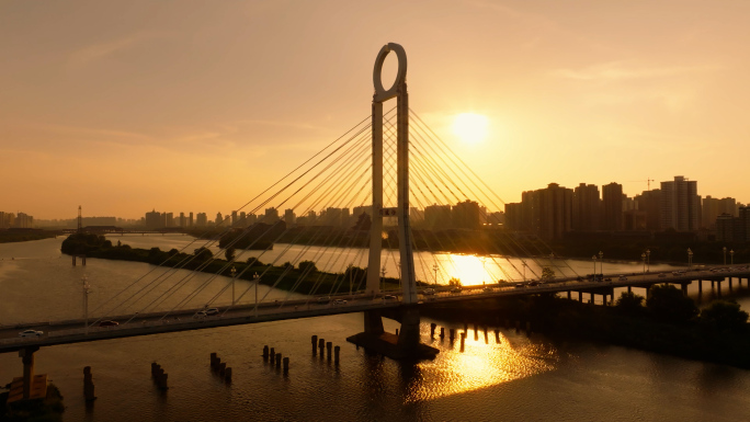 4K航拍咸阳 渭河大桥