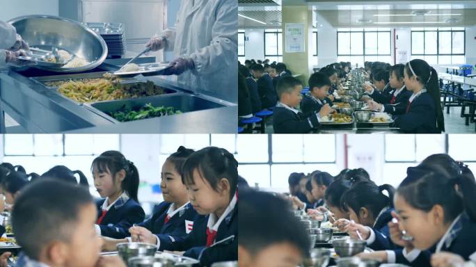4K小学生吃饭打饭 学校放心食堂
