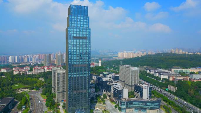 重庆渝北总部贸易大厦航拍城市风光高楼大厦