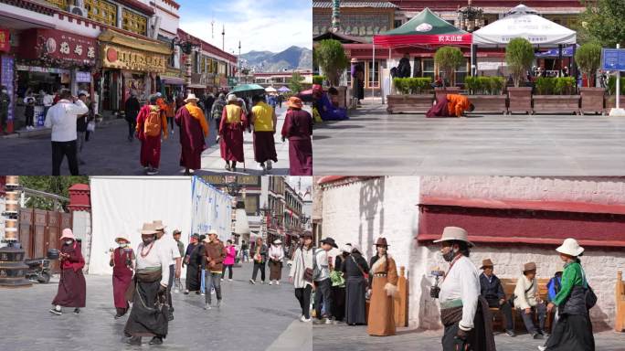 拉萨西藏人文藏民信仰祈福宗教跪拜礼磕头