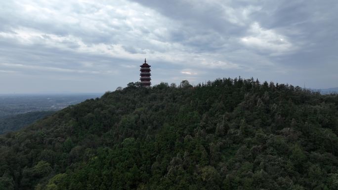 航拍襄阳古隆中风景区腾龙阁景点自然风光