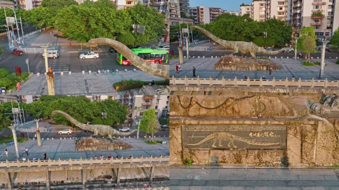 重庆市合川区马门溪龙恐龙雕塑航拍