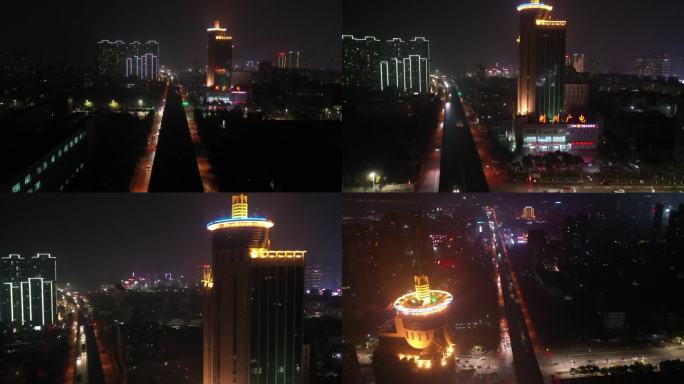 荆州广电大楼夜景航拍