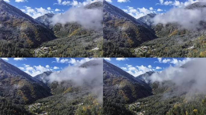 高山秋景雪景晨雾航拍