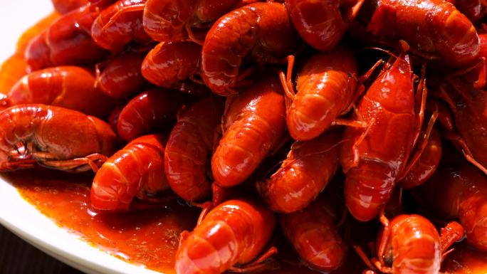 中国传统美食麻辣小龙虾特写