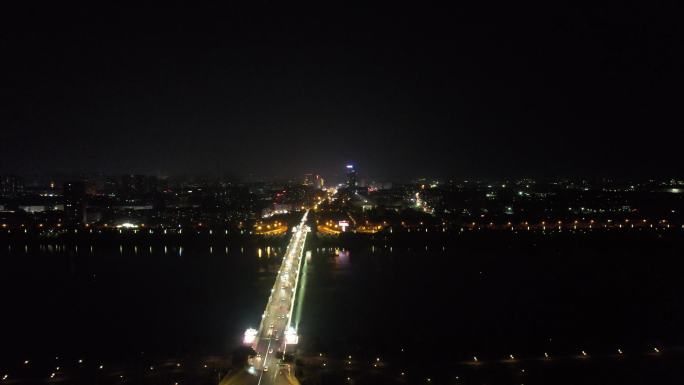 湖南湘潭城市夜景灯光交通航拍