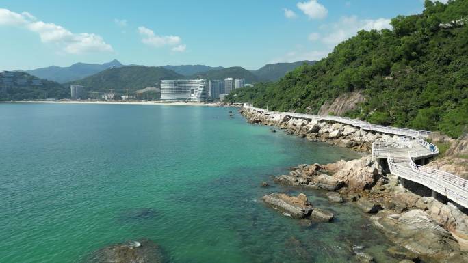 深圳盐田区小梅沙栈道海边航拍4K