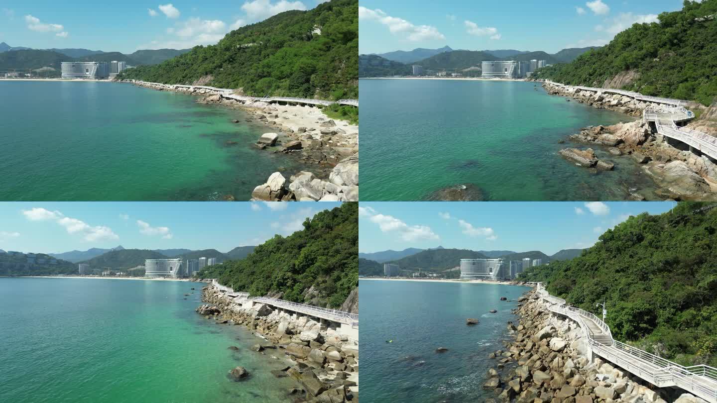 深圳盐田区小梅沙栈道海边航拍4K