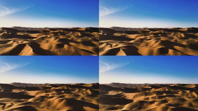 夕阳沙漠大景航拍-浩瀚沙海沙漠落日