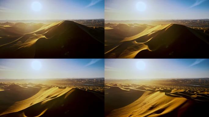夕阳沙漠大景航拍-浩瀚沙海沙漠沙山落日