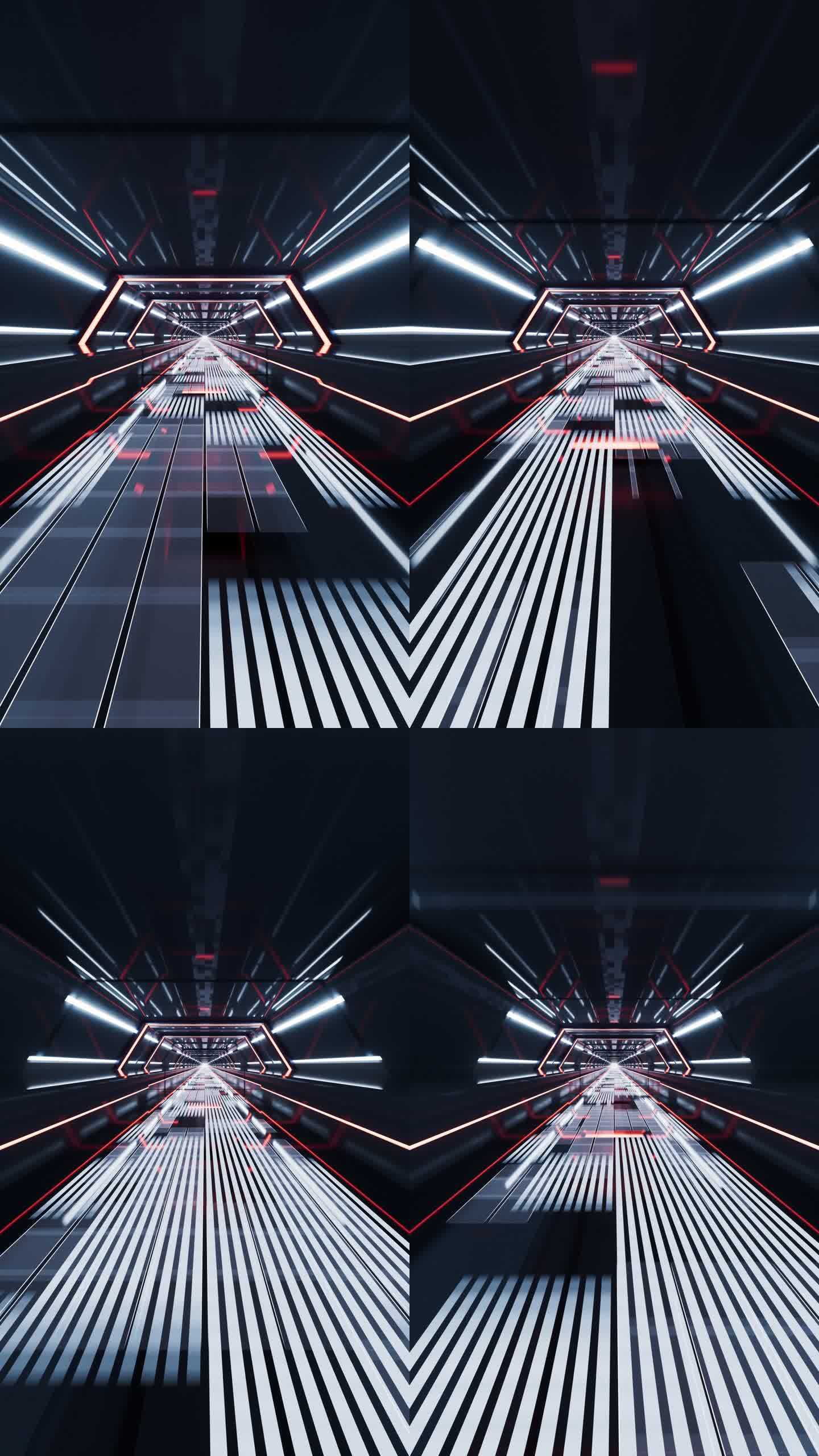 红色未来感科技隧道3D渲染