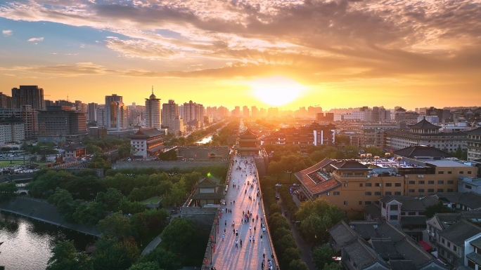 西安永宁门南门城墙夕阳唯美日落