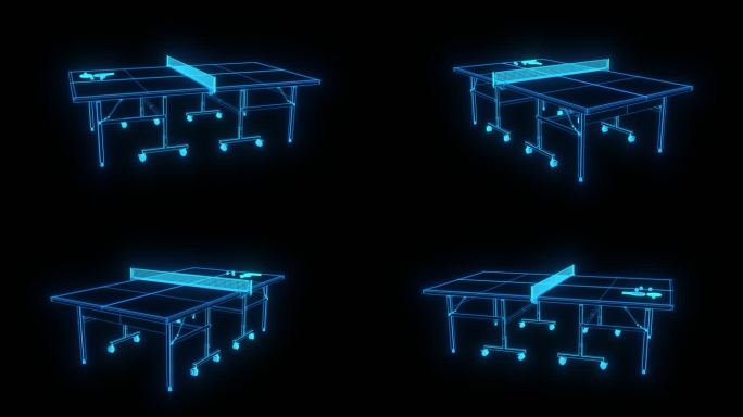 蓝色全息线框乒乓球桌素材带通道