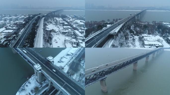 武汉长江大桥雪景航拍