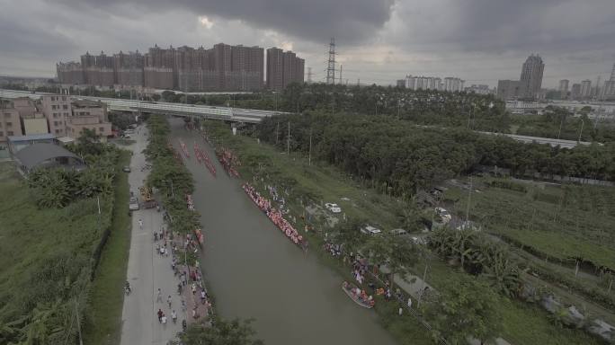 4K大气航拍龙舟端午广东番禺龙船景