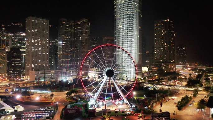 香港中环摩天轮夜景 4k 航拍
