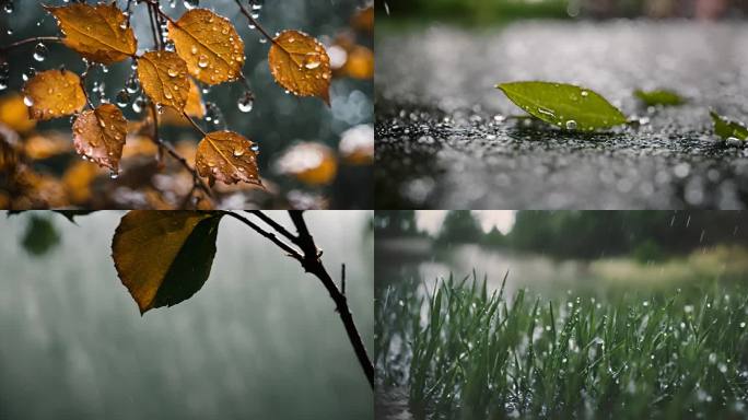 谷雨 雨水 春天雨 唯美下雨 树叶