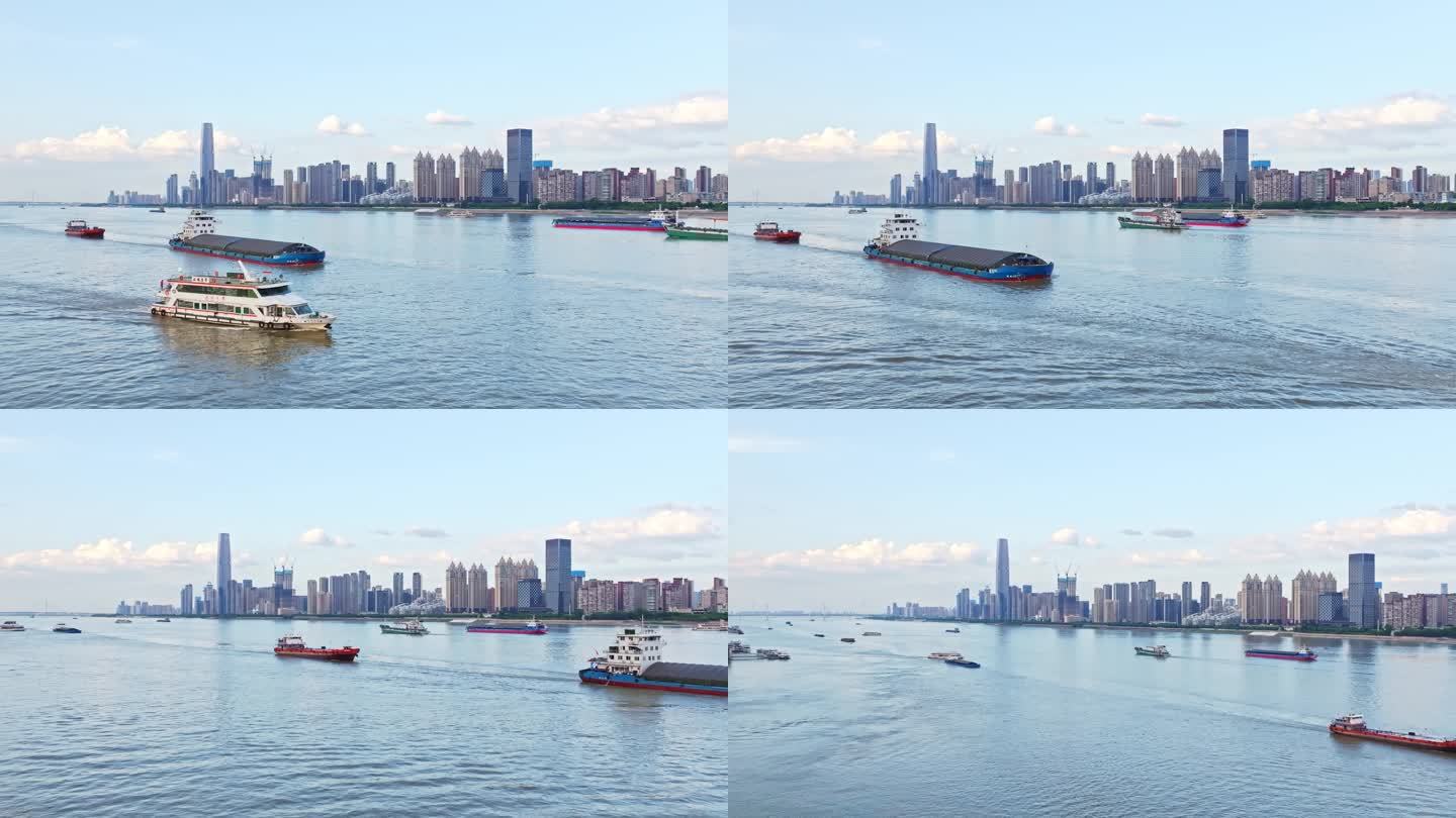 湖北武汉市区长江繁忙的航运货轮等船只