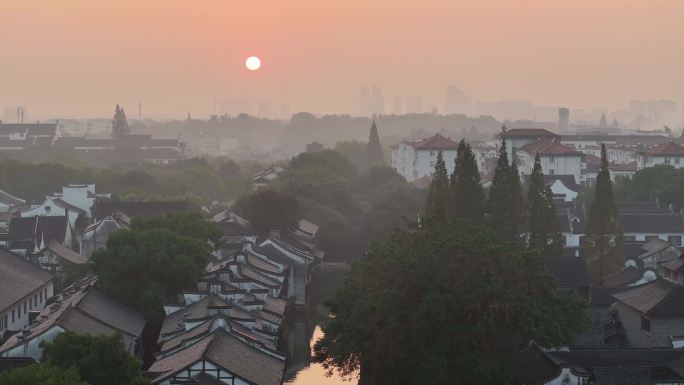 乌镇 江南水乡 古镇日出 秋天 风景区