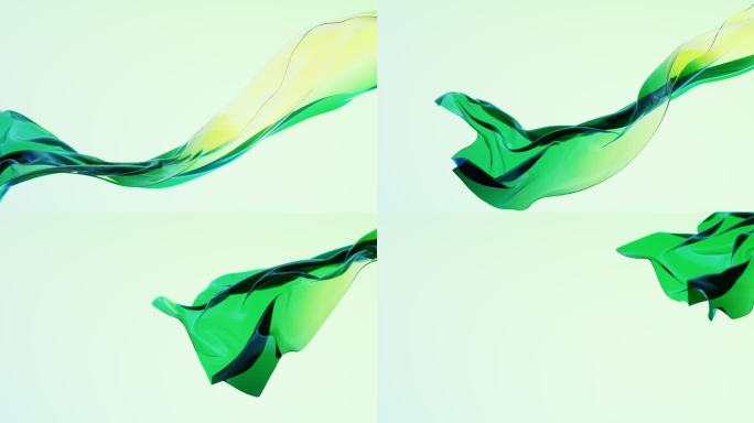 流动的绿色透明布料背景3D渲染