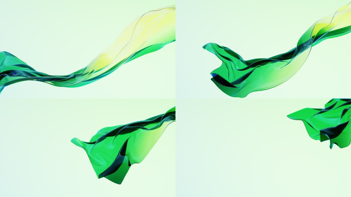 流动的绿色透明布料背景3D渲染