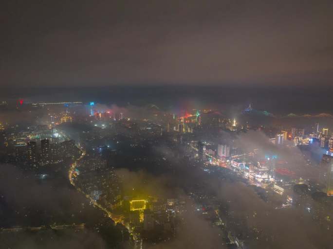 宜昌市云雾航拍夜景城市大景