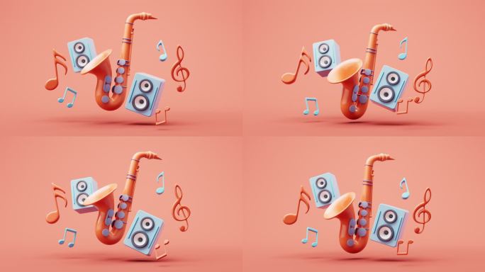 卡通风格演奏的乐器循环动画3D渲染