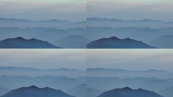 江南早晨蓝色山脉群山云雾晨雾自然水墨画卷
