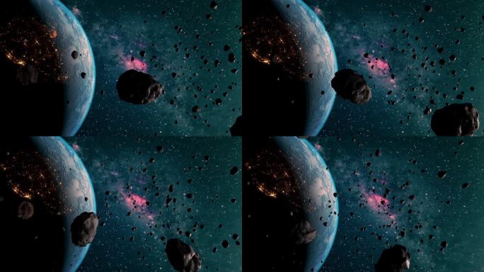 太空中的小行星撞击地球