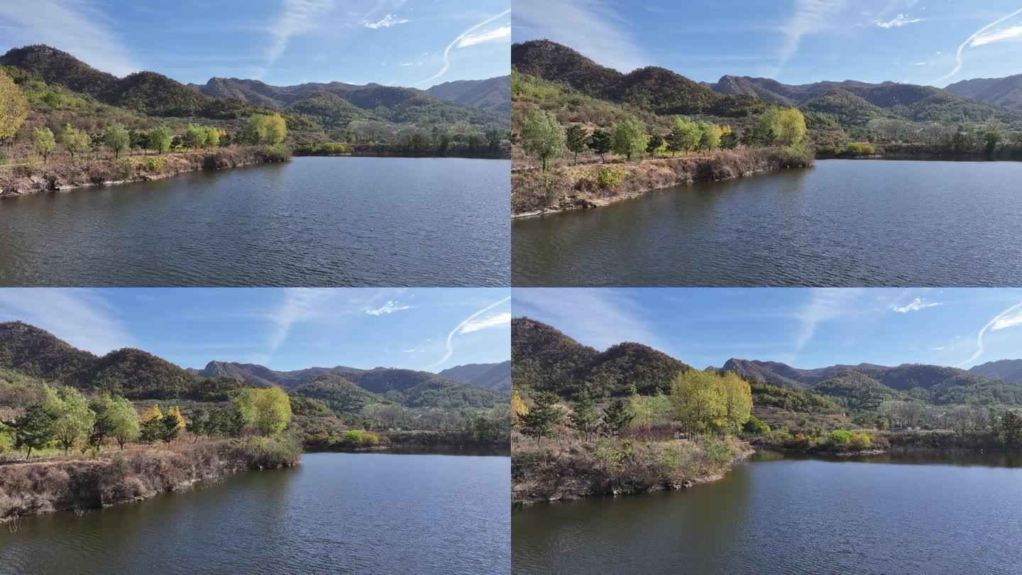 航拍威海市环翠区里口山水库秋季风景