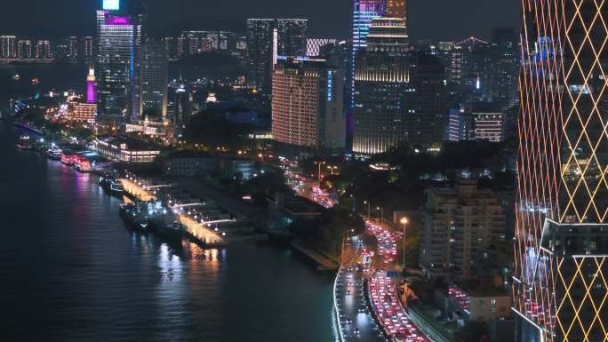 福建厦门双子塔鼓浪屿夜景航拍